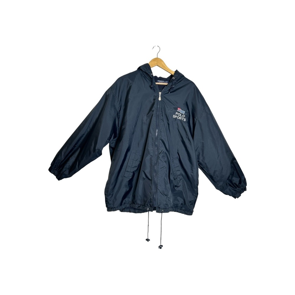 Vintage Polo Sports by Polo Ralph Lauren Hooded Navy Jacket Spellout L